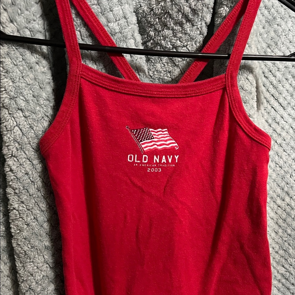 Old Navy Red Sleeveless Top with Flag Design